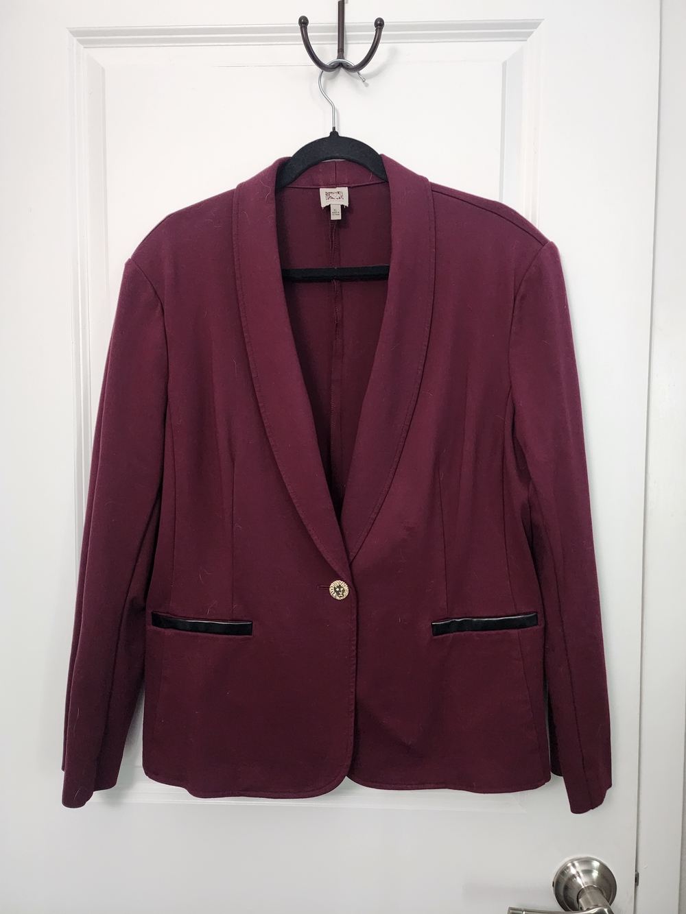 Anne Klein Burgandy Ponte Knit Stretch Shawl Collar Blazer
